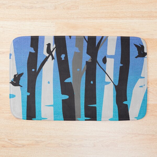Item preview, Birch trees and birds in black, grey and white with teal/blue background designed and sold by Jennykies.