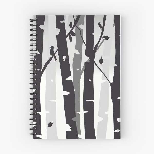 Item preview, Birch trees and birds in black, grey and white with grey background designed and sold by Jennykies.