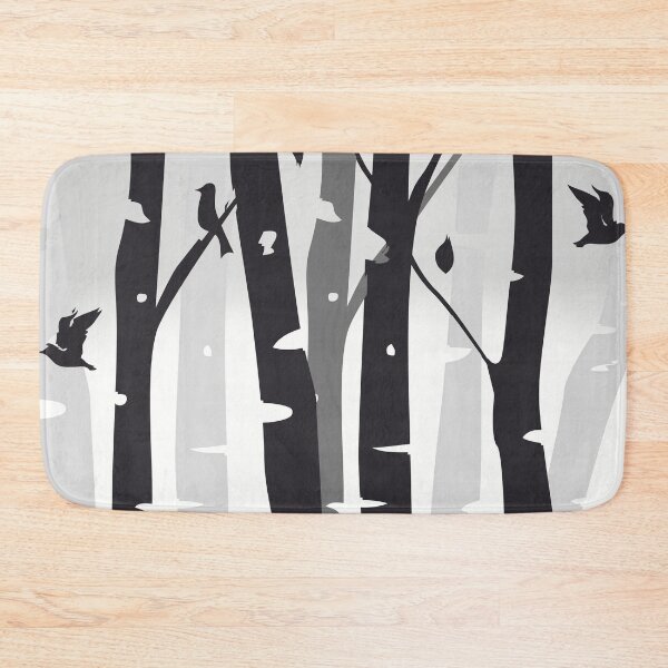 Item preview, Birch trees and birds in black, grey and white with grey background designed and sold by Jennykies.