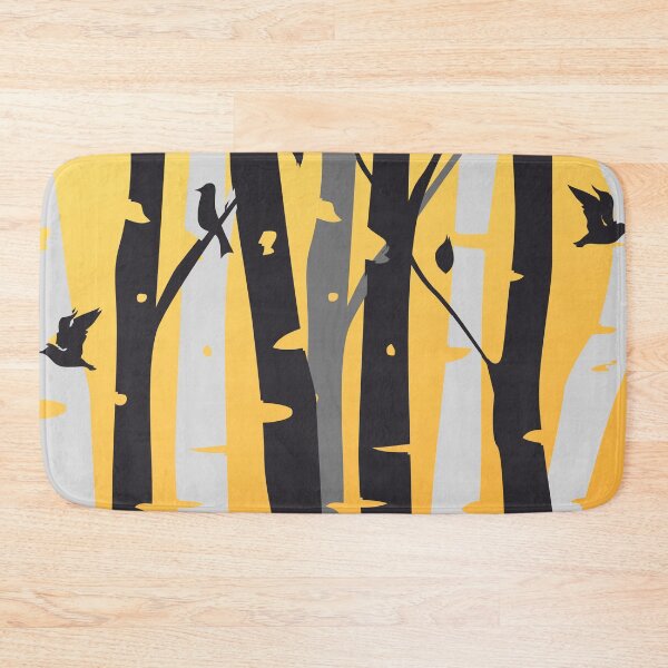 Item preview, Birch trees and birds in black, grey and white with Yellow background designed and sold by Jennykies.