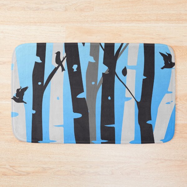 Item preview, Birch trees and birds in black, grey and white with light blue background designed and sold by Jennykies.
