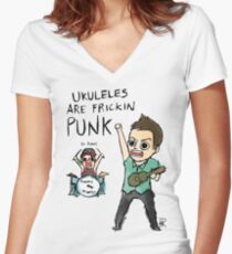 UKULELES ARE FRICKIN PUNK (OFFICIAL) Women's Fitted V-Neck T-Shirt