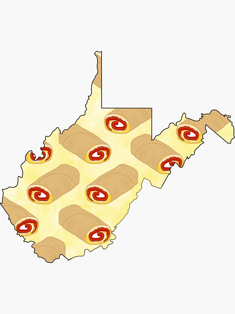 "West Virginia Pepperoni Rolls Yellow" Sticker by aliciaramones Redbubble