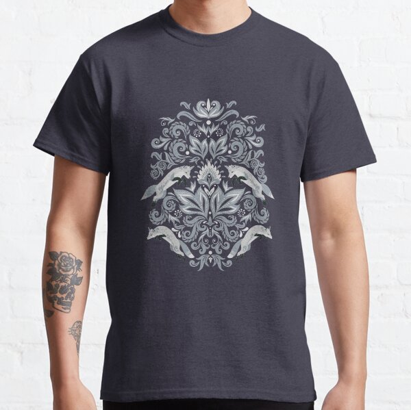 Damask Ornament with Jumping Foxes. Classic T-Shirt