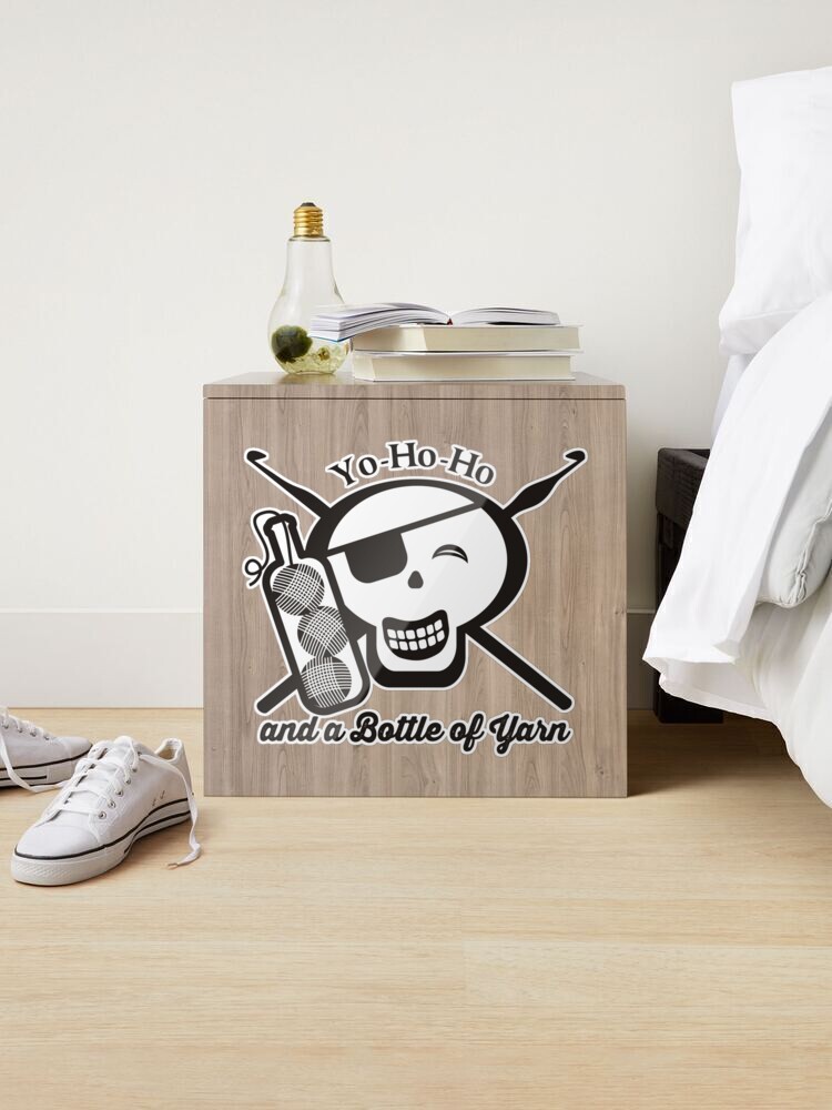 Pirate skull yo ho ho bottle of yarn crochet hooks Sticker for Sale by