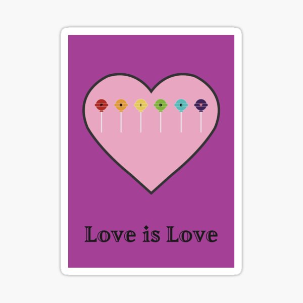 Pink Love Is Love Pride Heart Valentines Lollipops Sticker