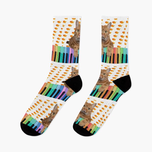 Item preview, Orange Tabby Cat Playing Rainbow Piano Keyboard Orange Goldfish designed and sold by BrokenUnicorn.