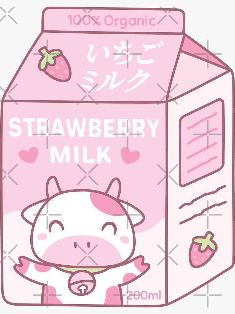 Retro Kawaii Panda with strawberry milk carton' Sticker