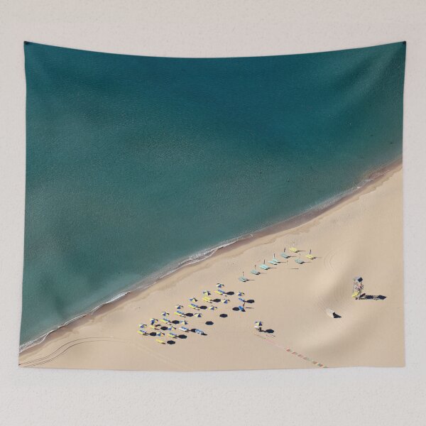 Item preview, Drone or aerial view of empty beach with umbrellas and beds in Greece  designed and sold by Michaelerch.