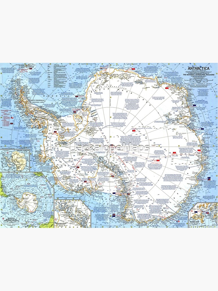 ""Antarctica 1963 / today Detailed map of the Arctic continent