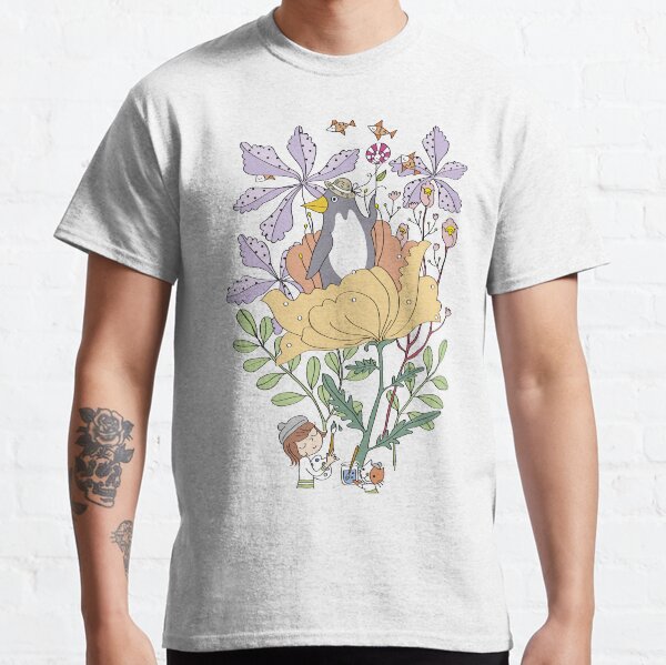 Little artist girl painting penguin in flowers Classic T-Shirt