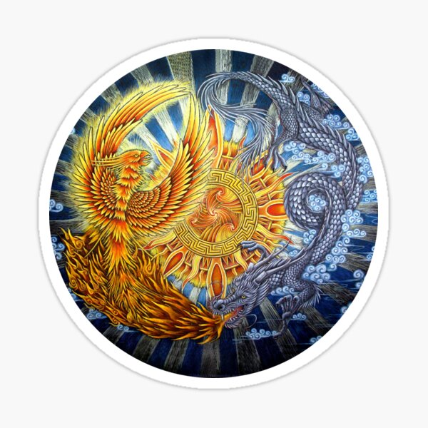 Chinese Phoenix and Dragon Mandala Sticker