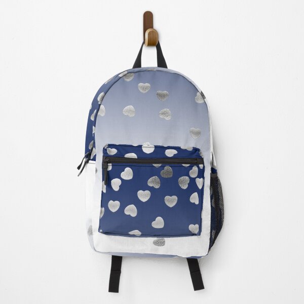 Item preview, NAVY BLUE AND FLORAL SILVER HEARTS PATTERN designed and sold by Wahbastore.