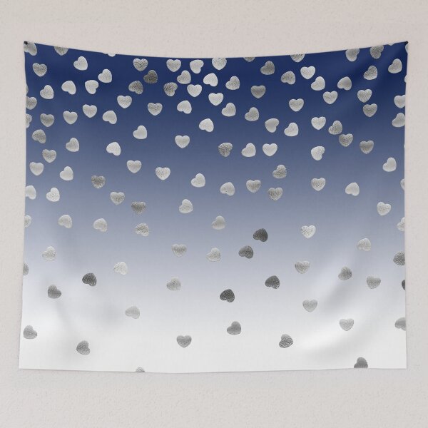 Item preview, NAVY BLUE AND FLORAL SILVER HEARTS PATTERN  designed and sold by Wahbastore.
