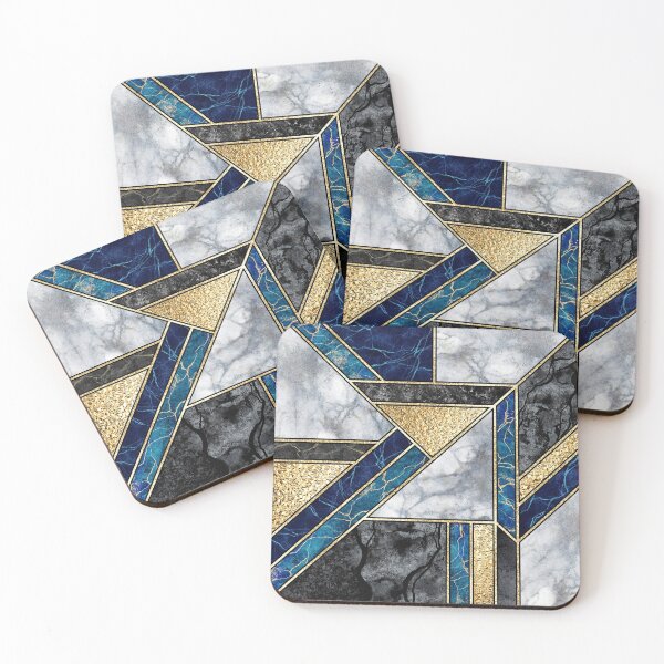 Item preview, Blue, Black, Ivory, Gold Geometric Panel Abstract Marble Art designed and sold by EscapistDecor.