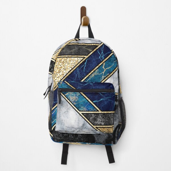 Item preview, Blue, Black, Ivory, Gold Geometric Panel Abstract Marble Art designed and sold by EscapistDecor.
