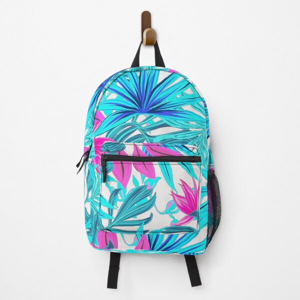 Item preview, Tropical Leaves | Aqua with Pink Pattern | Vibrant Leaf designed and sold by JillyJ05.