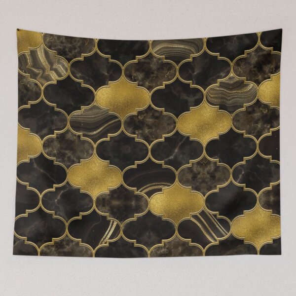 Item preview, Moroccan trellis Black Marble and Gold designed and sold by k9printart.