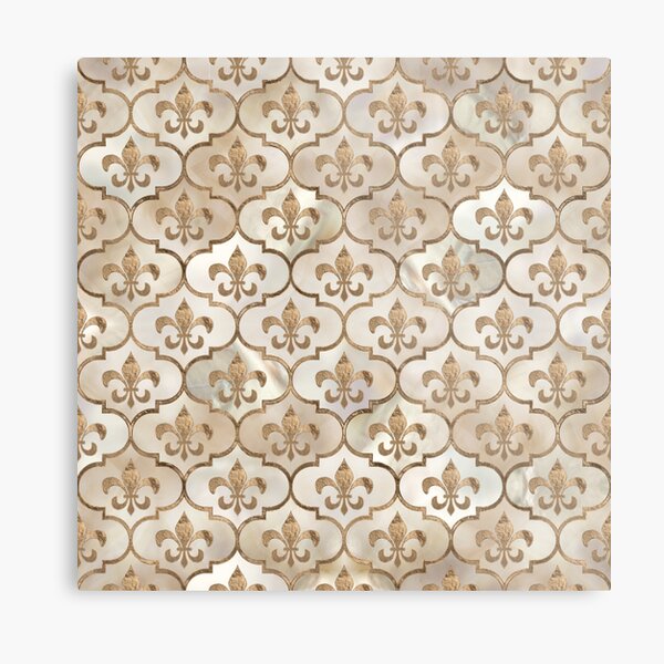 Fleur-de-lis pattern pearl and gold Metal Print