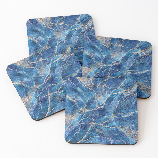 Item preview, Ripples of Indigo Blue + Gold Crystallized Marble Abstract Art  designed and sold by EscapistDecor.