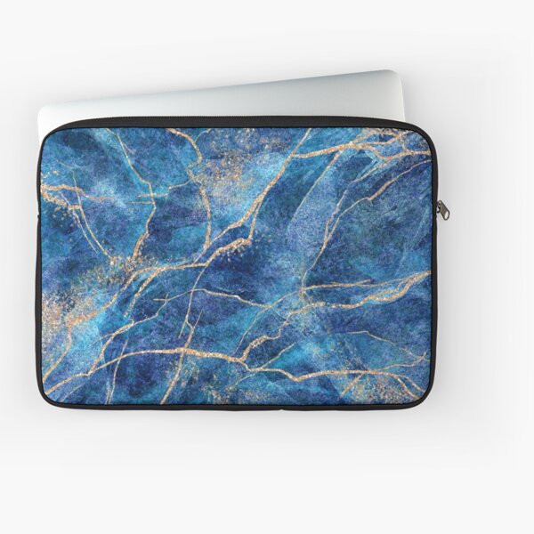 Item preview, Ripples of Indigo Blue + Gold Crystallized Marble Abstract Art  designed and sold by EscapistDecor.