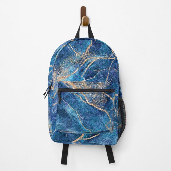 Item preview, Ripples of Indigo Blue + Gold Crystallized Marble Abstract Art  designed and sold by EscapistDecor.