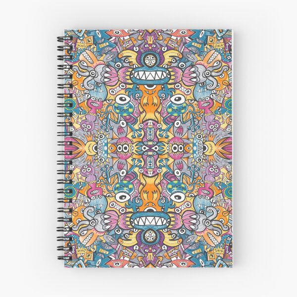 Item preview, Mad monsters and odd robots form a crowded pattern design full of colors designed and sold by Zoo-co.