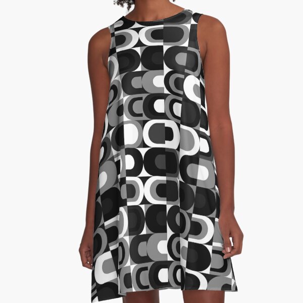 70s Pattern Retro Industrial Black and White A-Line Dress