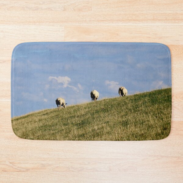 Item preview, Rear view of three Sheep grazing on a hill designed and sold by Michaelerch.
