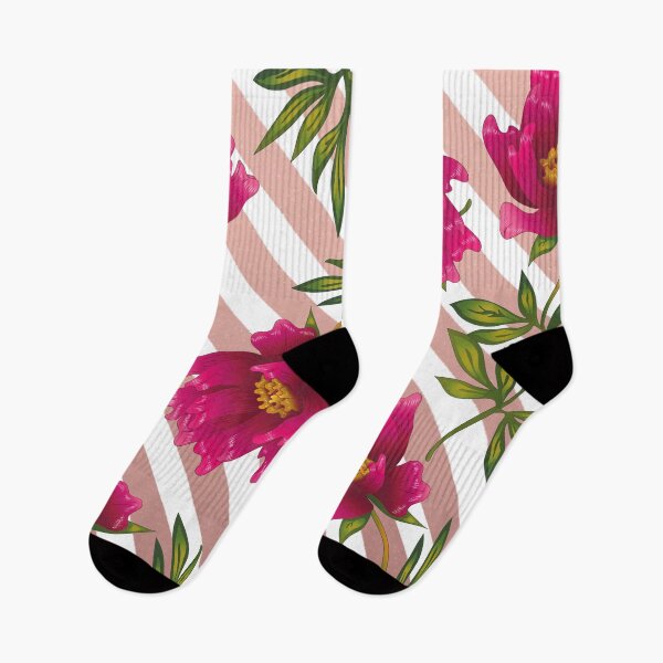 Item preview, Deep pink peonies on delicate pink and white stripes background designed and sold by fowons.