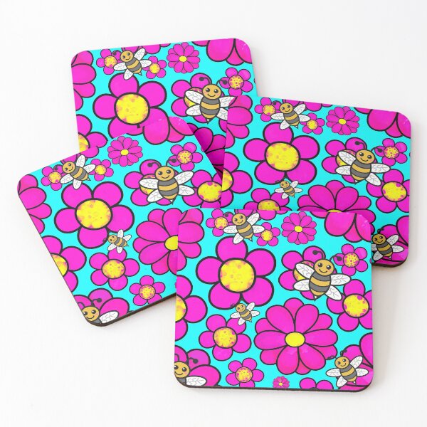 Item preview, Flowers and Bees Pollinate Pink Blue And Yellow Floral Happy designed and sold by funnytshirtemp.