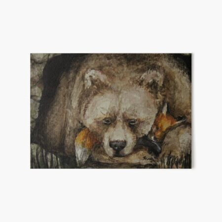 bear and fox cuddling illustration Art Board Print