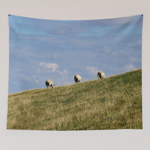 Item preview, Rear view of three Sheep grazing on a hill designed and sold by Michaelerch.