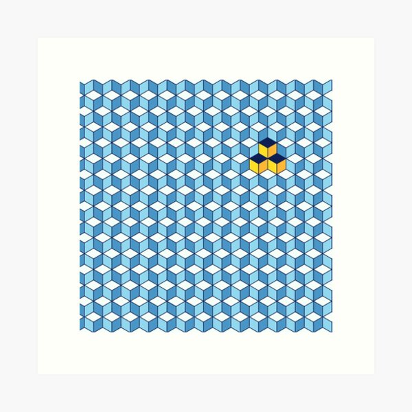Blue & Orange Tiling Cubes Art Print