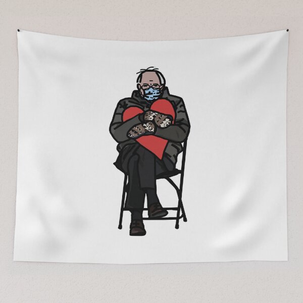 Item preview, Bernie Sanders in Mittens on Folding Chair Holding Red Heart designed and sold by ellenhenry.