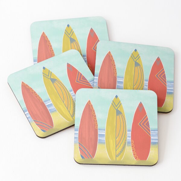 Item preview, Three vintage surf boards upright in sand designed and sold by sueshormanart.
