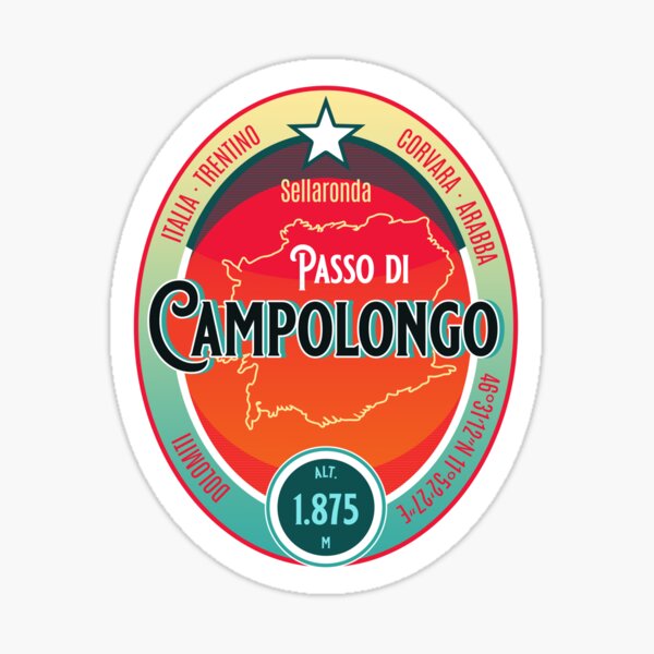 Vista previa del artículo con la obra «Camiseta y pegatina de turismo en moto Passo Di Campolongo Dolomitas Italia», diseñado y vendido por ROADTROOPER.