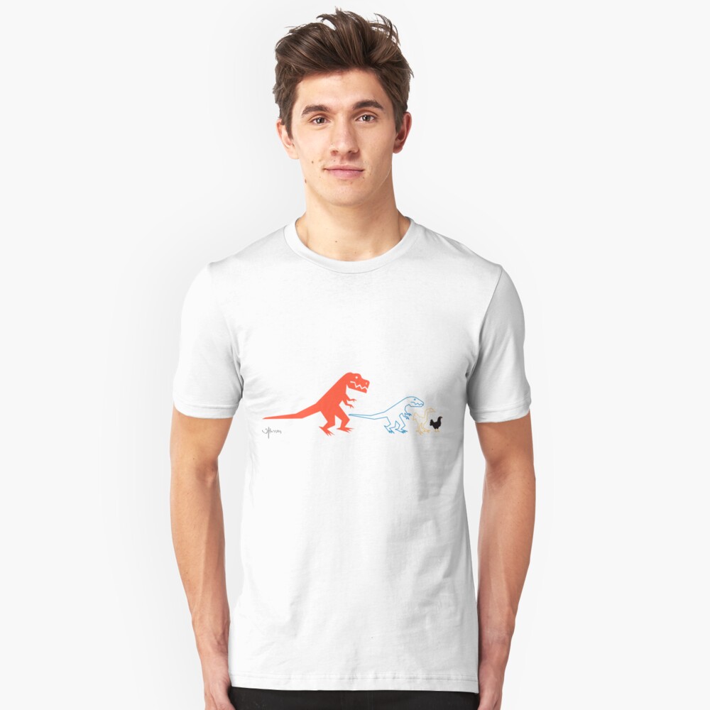 Descent of Chicken (White) Slim Fit T-Shirt