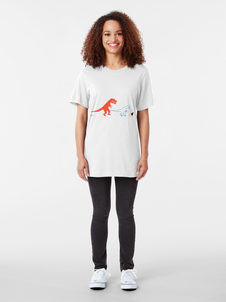 Alternate view of Descent of Chicken (White) Slim Fit T-Shirt