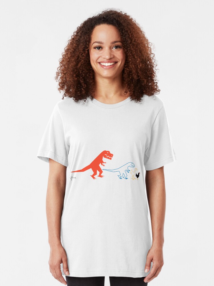 Alternate view of Descent of Chicken (White) Slim Fit T-Shirt