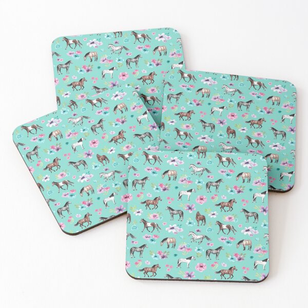Item preview, Wild Horses and Flowers on Aqua Blue designed and sold by cateandrainn.