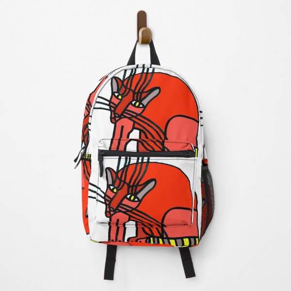 Item preview, Red Sitting Cat with Yellow Eyes and Gray Yellow Striped Tail "Cat's Drawings" designed and sold by Istvan Ocztos.