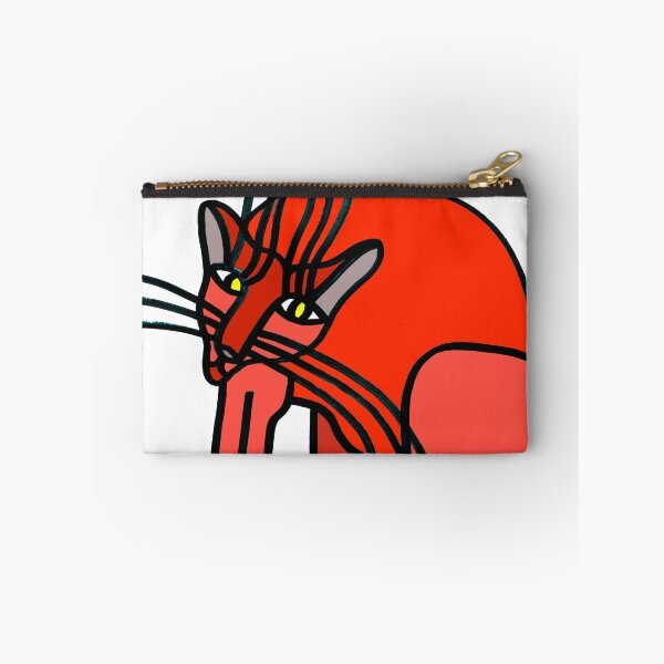 Item preview, Red Sitting Cat with Yellow Eyes and Gray Yellow Striped Tail "Cat's Drawings" designed and sold by Istvan Ocztos.