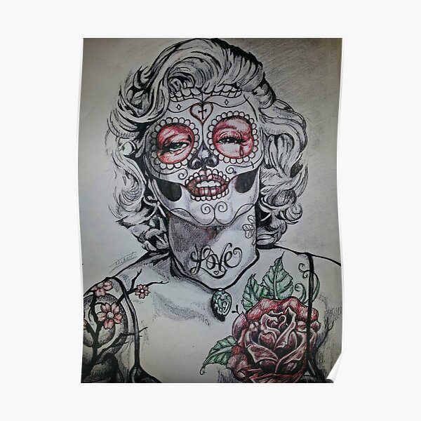 prompthunt marilyn monroe skull tattoo pen on paper surrounded with  roses vines thorns hyper realistic intricate ultra detailed hyper  realistic