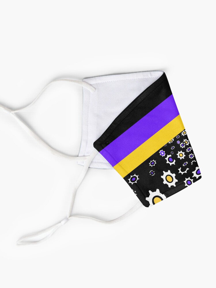 Alternate view of Multicolor Gears on indigo pattern black yellow border Mask