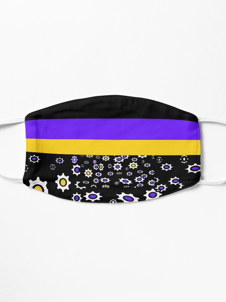 Alternate view of Multicolor Gears on indigo pattern black yellow border Mask