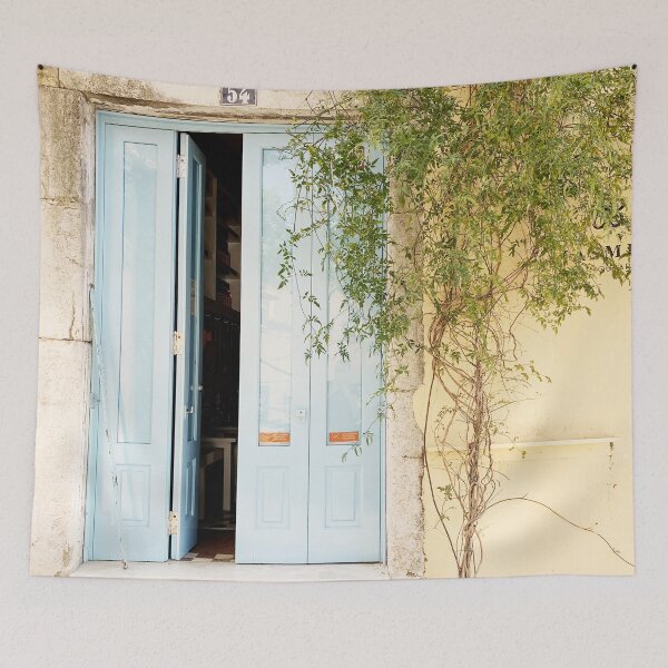 Item preview, Blue door, yellow wall and tree designed and sold by Melissa Peltenburg.