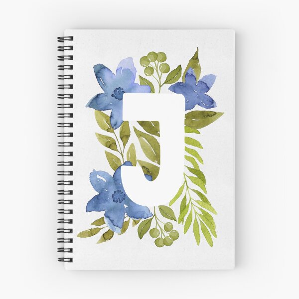 Artikelvorschau, Buchstabe J in blauen Aquarellblumen und -blättern. Blumenmonogramm. entworfen und verkauft von helga-wigandt.
