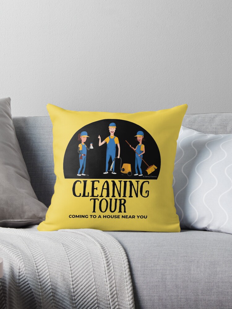 Thumbnail 1 of 4, Pillow, Cleaning Tour Fun Housekeeping Vacuum Broom Spray Bottle Humor designed and sold by SavvyCleaner.