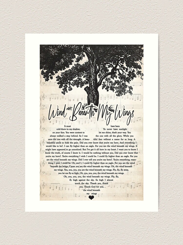 Bette Midler Wind Beneath My Wings Lyrics Wall Art Gift Art Print